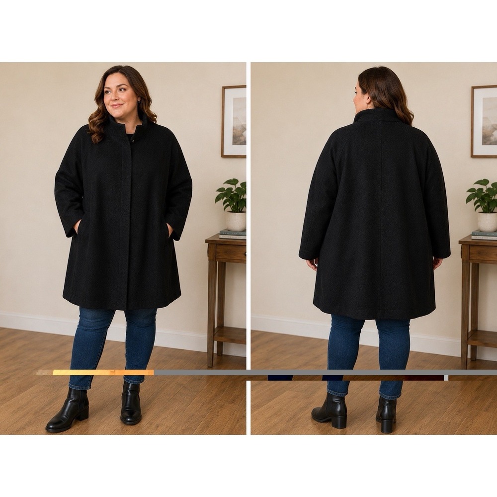 Cynthia Rowley 100% Wool Cocoon Coat Black Snap Front Women's 2X Plus Minimalist